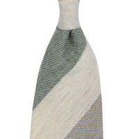 Triple Stripe Pure Cashmere Bespoke Tie - Beige / Moss / Cream