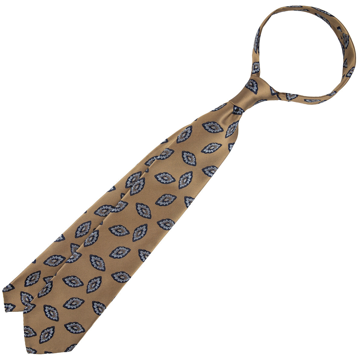 Geometrical Japanese Jacquard Silk Tie - Beige - Hand-Rolled