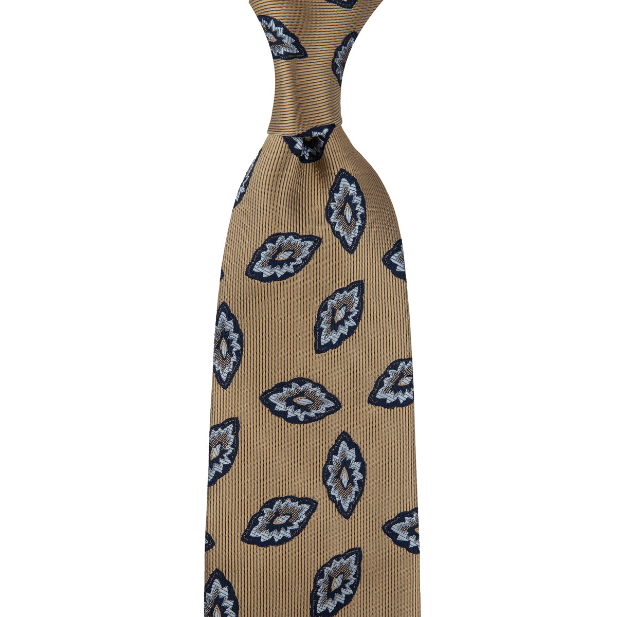 Geometrical Japanese Jacquard Silk Tie - Beige - Hand-Rolled