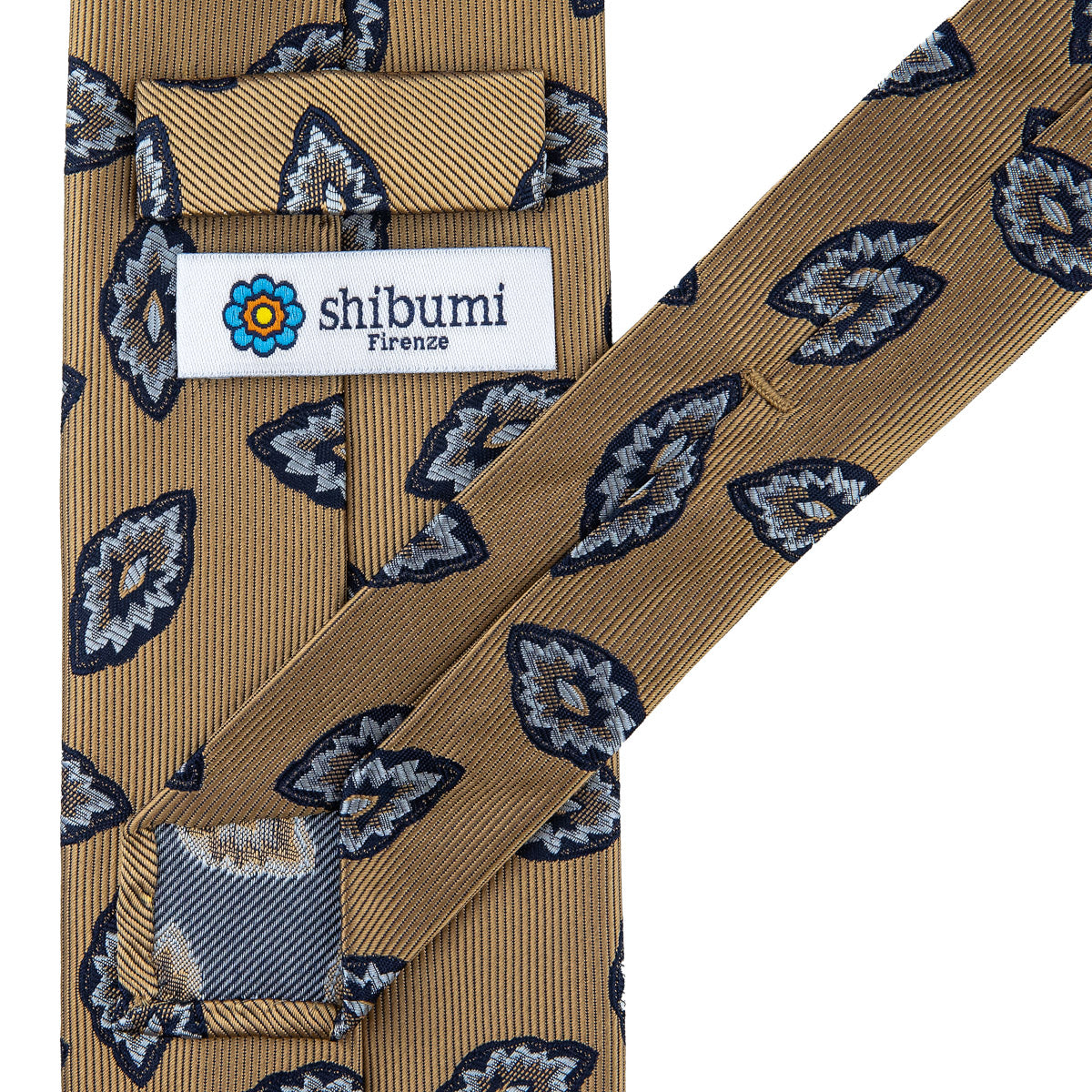 Geometrical Japanese Jacquard Silk Tie - Beige - Hand-Rolled