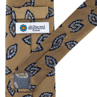 Geometrical Japanese Jacquard Silk Tie - Beige - Hand-Rolled