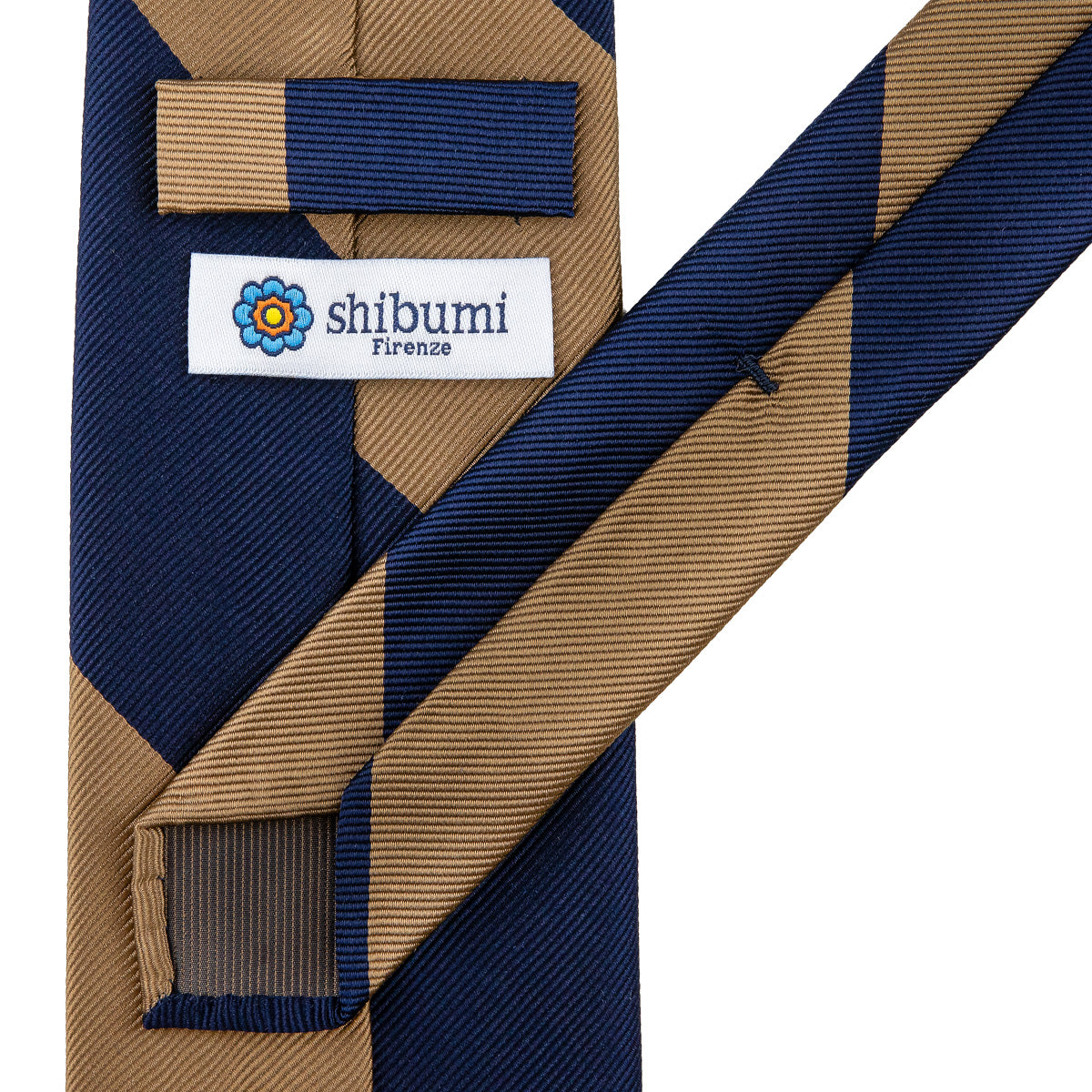 Japanese Repp Stripe Silk Tie - Navy / Oatmeal
