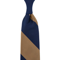 Japanese Repp Stripe Silk Tie - Navy / Oatmeal