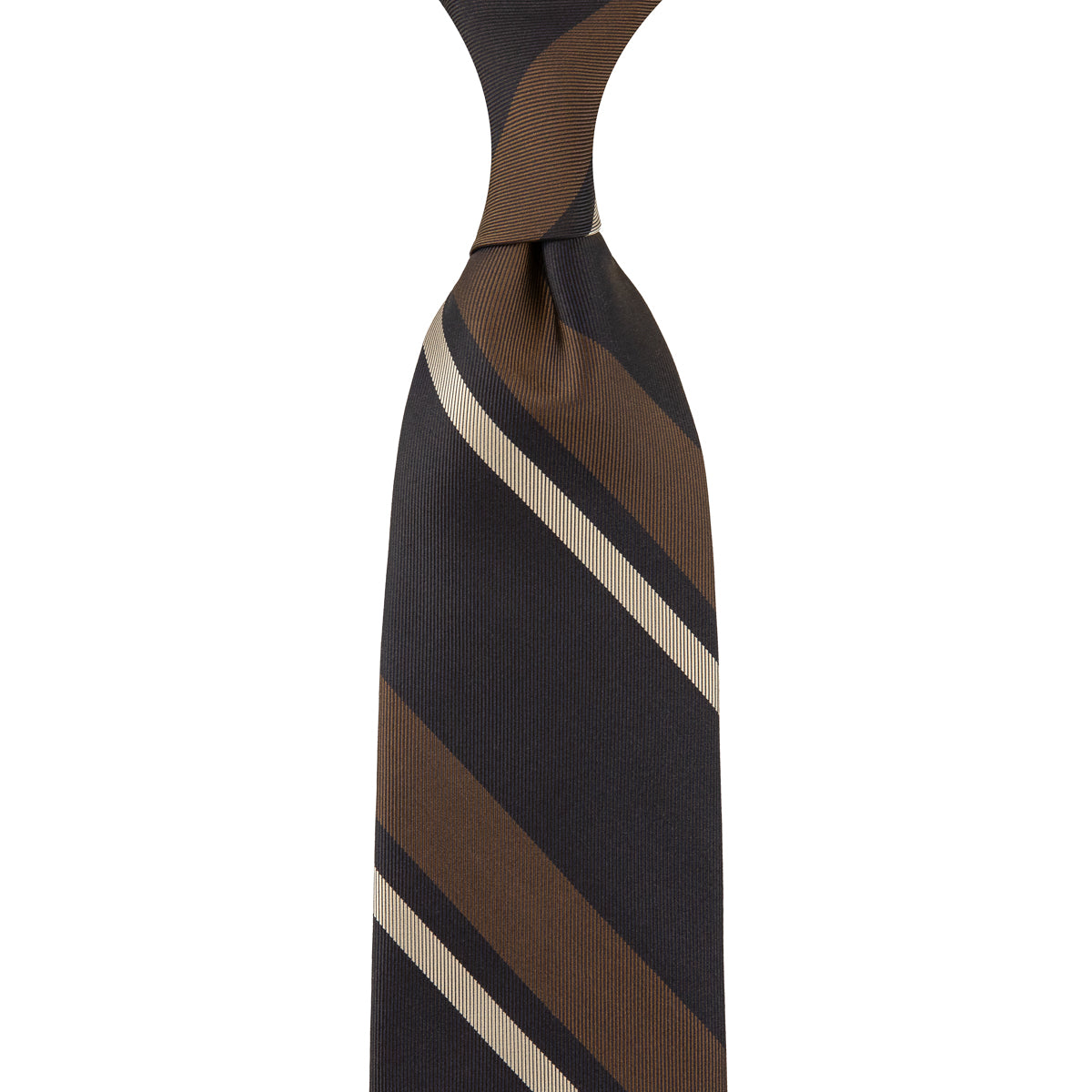 Japanese Repp Stripe Silk Tie - Espresso / Brown / Beige