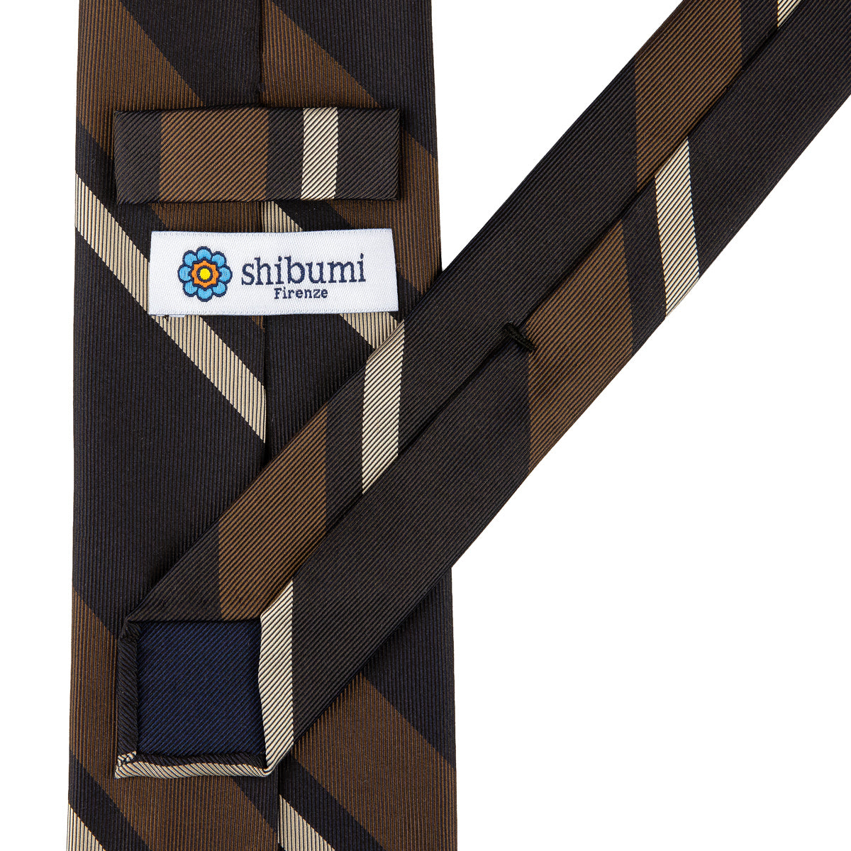 Japanese Repp Stripe Silk Tie - Espresso / Brown / Beige
