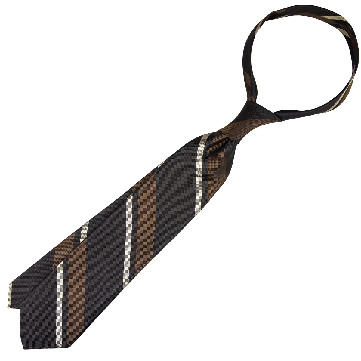 Japanese Repp Stripe Silk Tie - Espresso / Brown / Beige