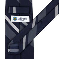 Japanese Repp Stripe Silk Tie - Navy / Grey / White