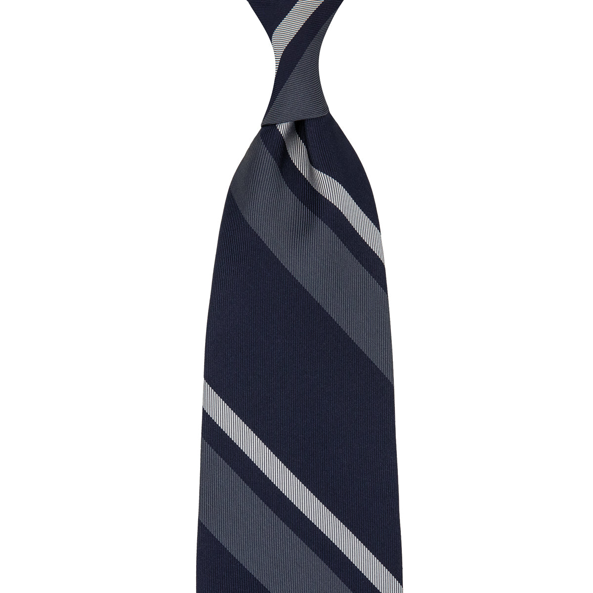 Japanese Repp Stripe Silk Tie - Navy / Grey / White