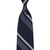 Japanese Repp Stripe Silk Tie - Navy / Grey / White