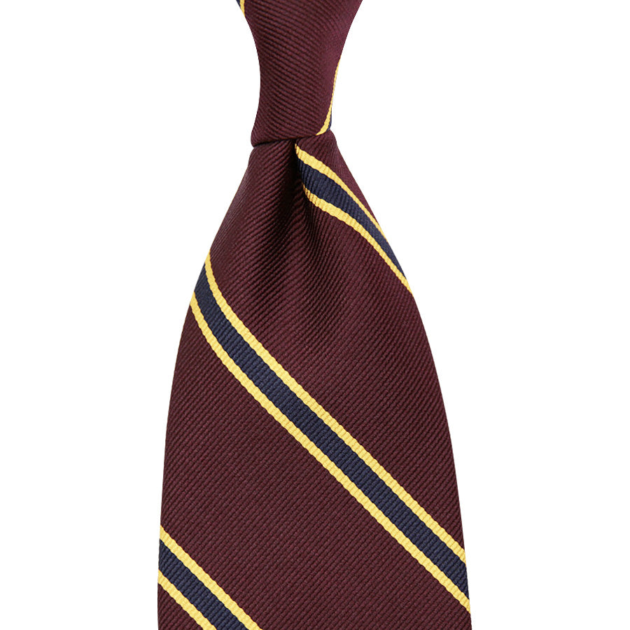 Repp Stripe Silk Tie - Burgundy - Hand-Rolled