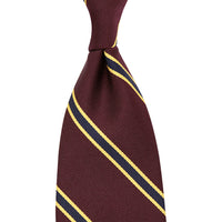 Repp Stripe Silk Tie - Burgundy - Hand-Rolled