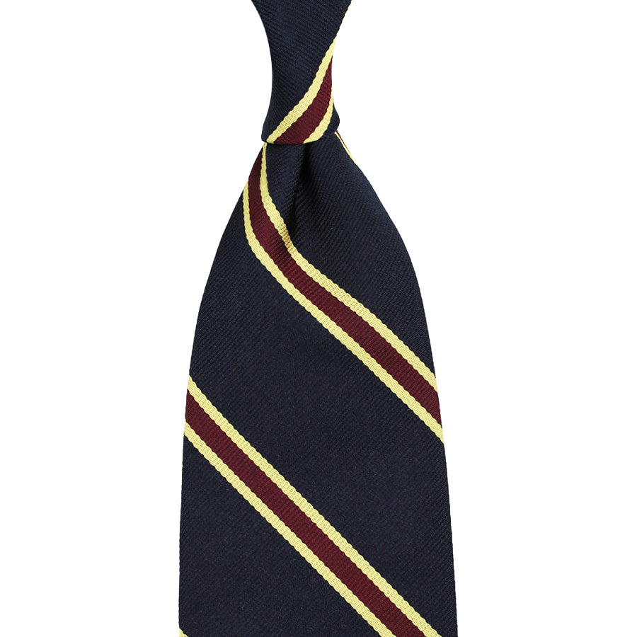 Repp Stripe Silk Tie - Navy - Hand-Rolled