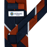 Japanese Repp Stripe Silk Tie - Navy / Rust / Sky