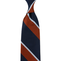Japanese Repp Stripe Silk Tie - Navy / Rust / Sky