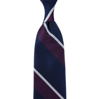Japanese Repp Stripe Silk Tie - Navy / Eggplant / Sky