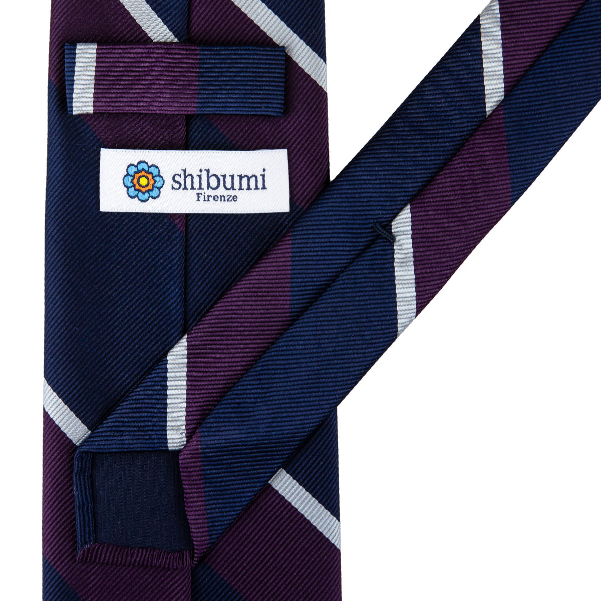 Japanese Repp Stripe Silk Tie - Navy / Eggplant / Sky