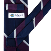 Japanese Repp Stripe Silk Tie - Navy / Eggplant / Sky