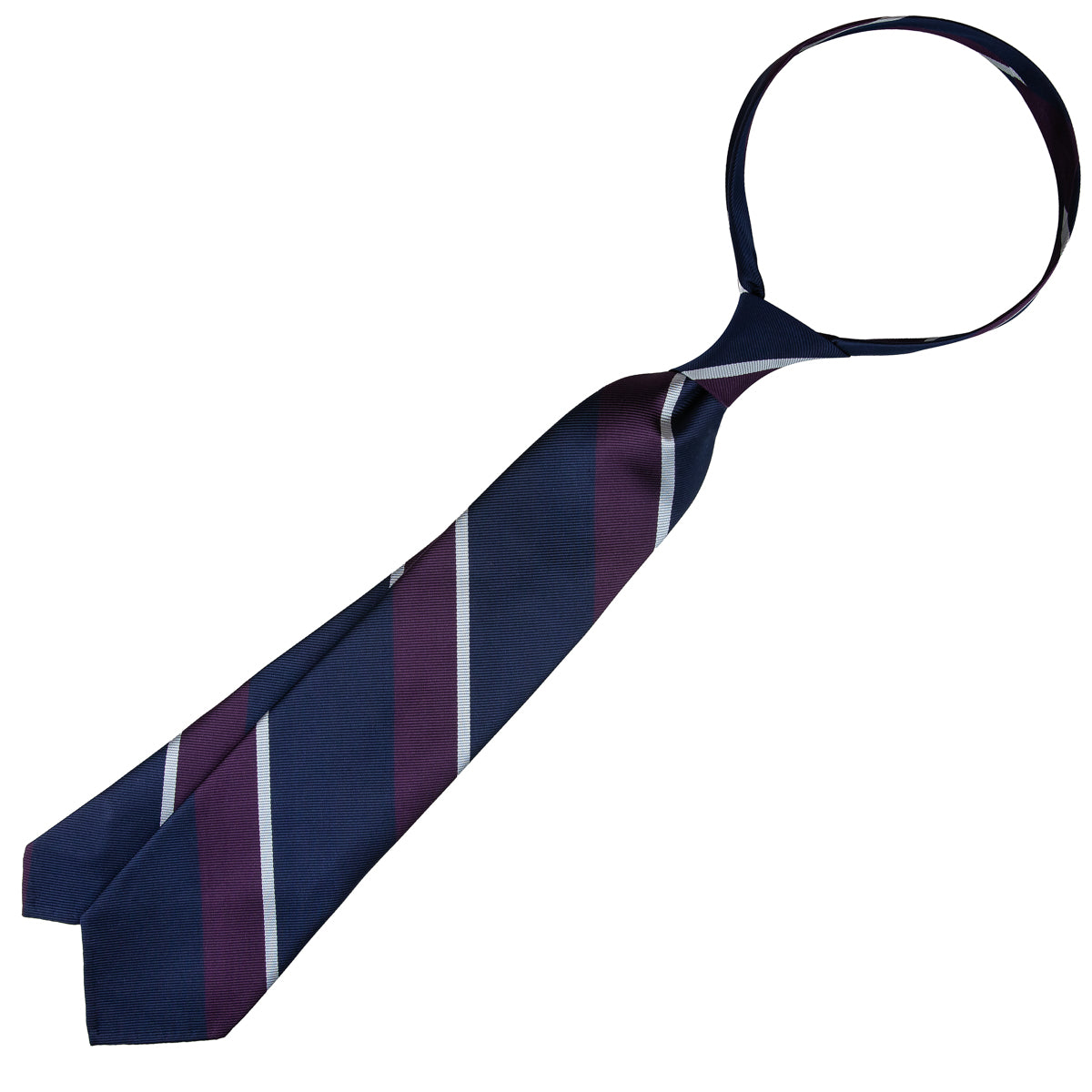 Japanese Repp Stripe Silk Tie - Navy / Eggplant / Sky