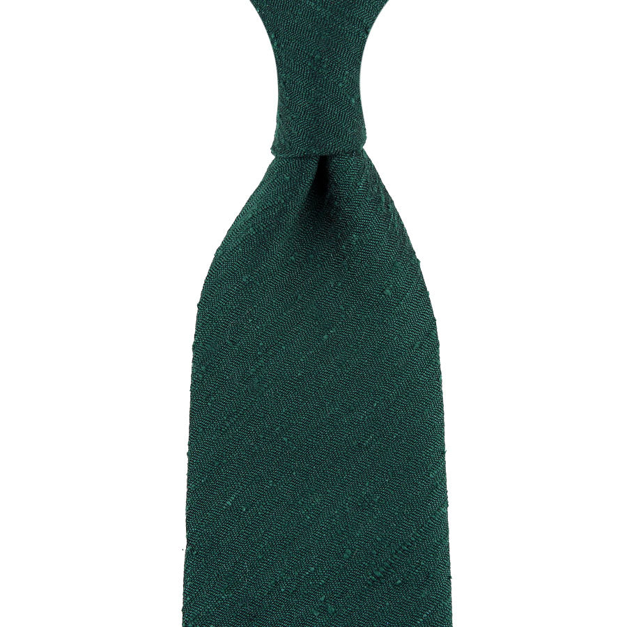 Plain Shantung Silk Tie - Bottle Green - Hand-Rolled