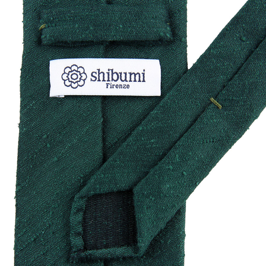 Plain Shantung Silk Tie - Bottle Green - Hand-Rolled