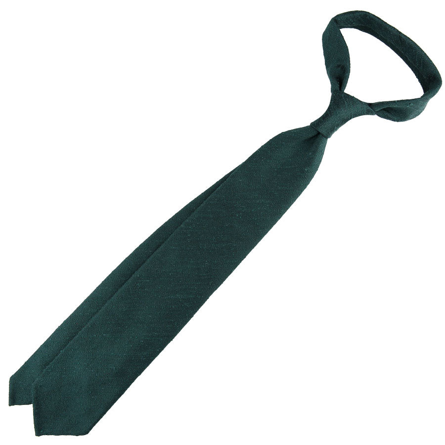 Plain Shantung Silk Tie - Bottle Green - Hand-Rolled