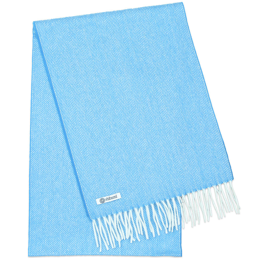 Cashmere Herringbone Scarf - Sky Blue