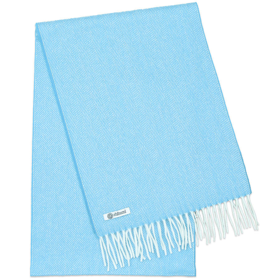 Cashmere Herringbone Scarf - Sky Blue