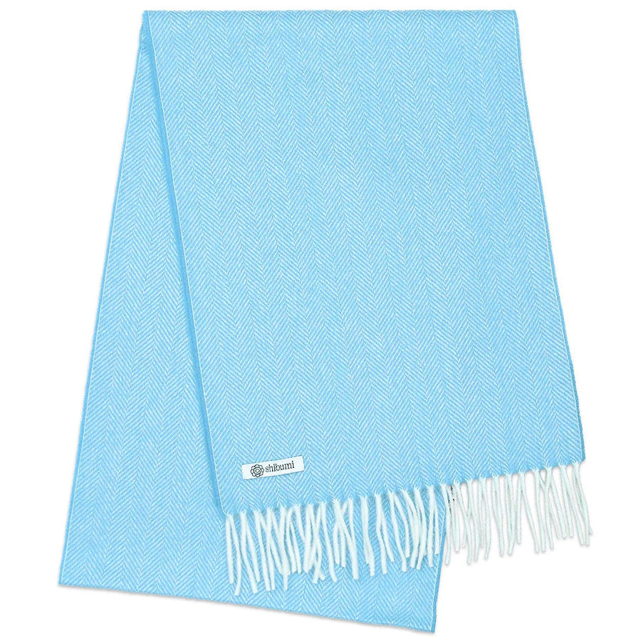 Cashmere Herringbone Scarf - Sky Blue