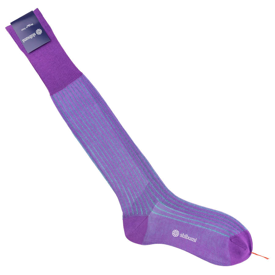Knee Socks - Shadow Stripes - Purple / Sky - Pure Cotton