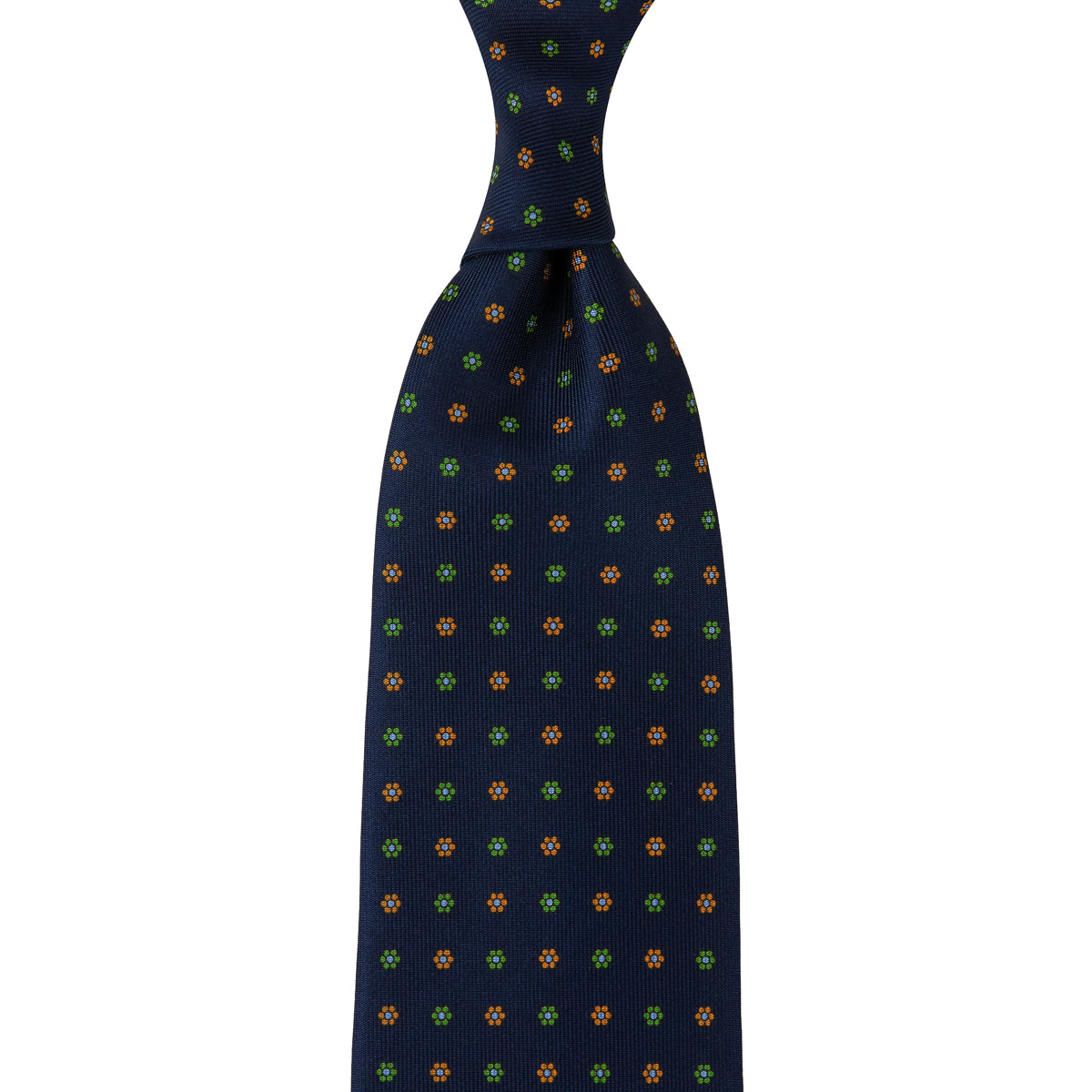 Floral Printed Silk Tie - Navy - Hand-Rolled
