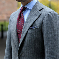 Floral Printed Silk Tie - Burgundy - Hand-Rolled