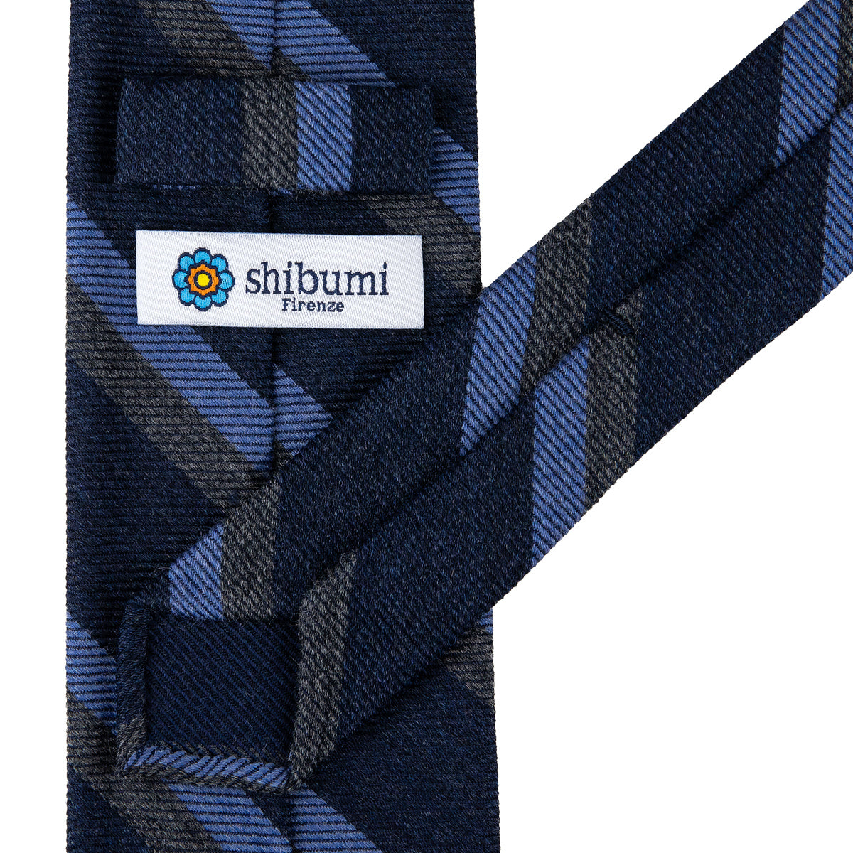 Japanese Striped Wool Tie - Navy - Hand-Rolled