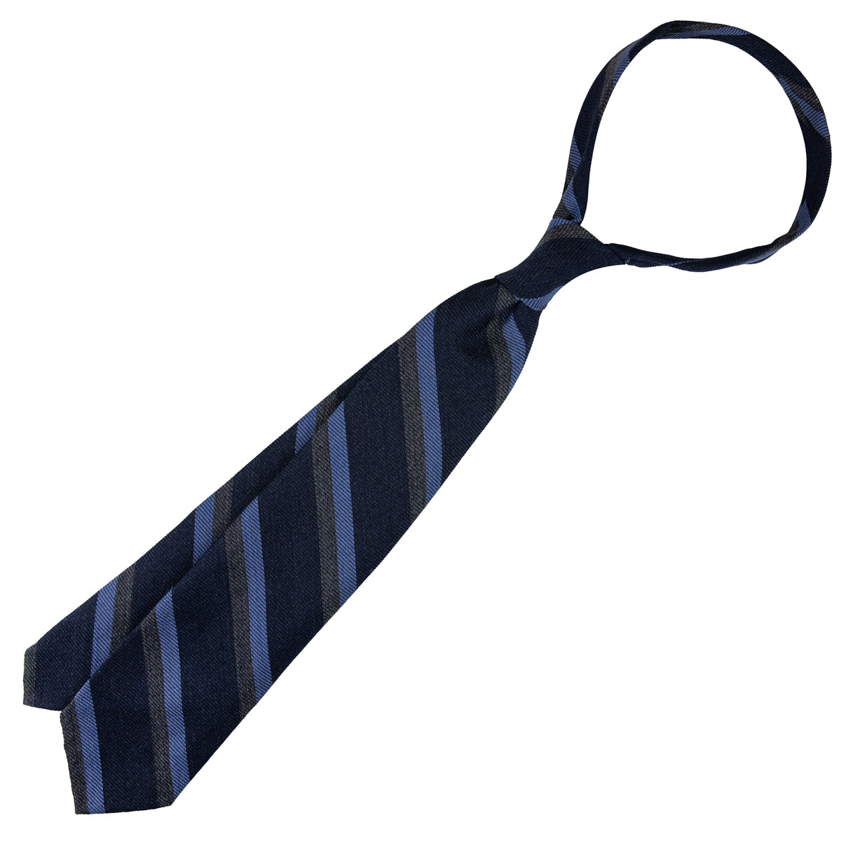 Japanese Striped Wool Tie - Navy - Hand-Rolled