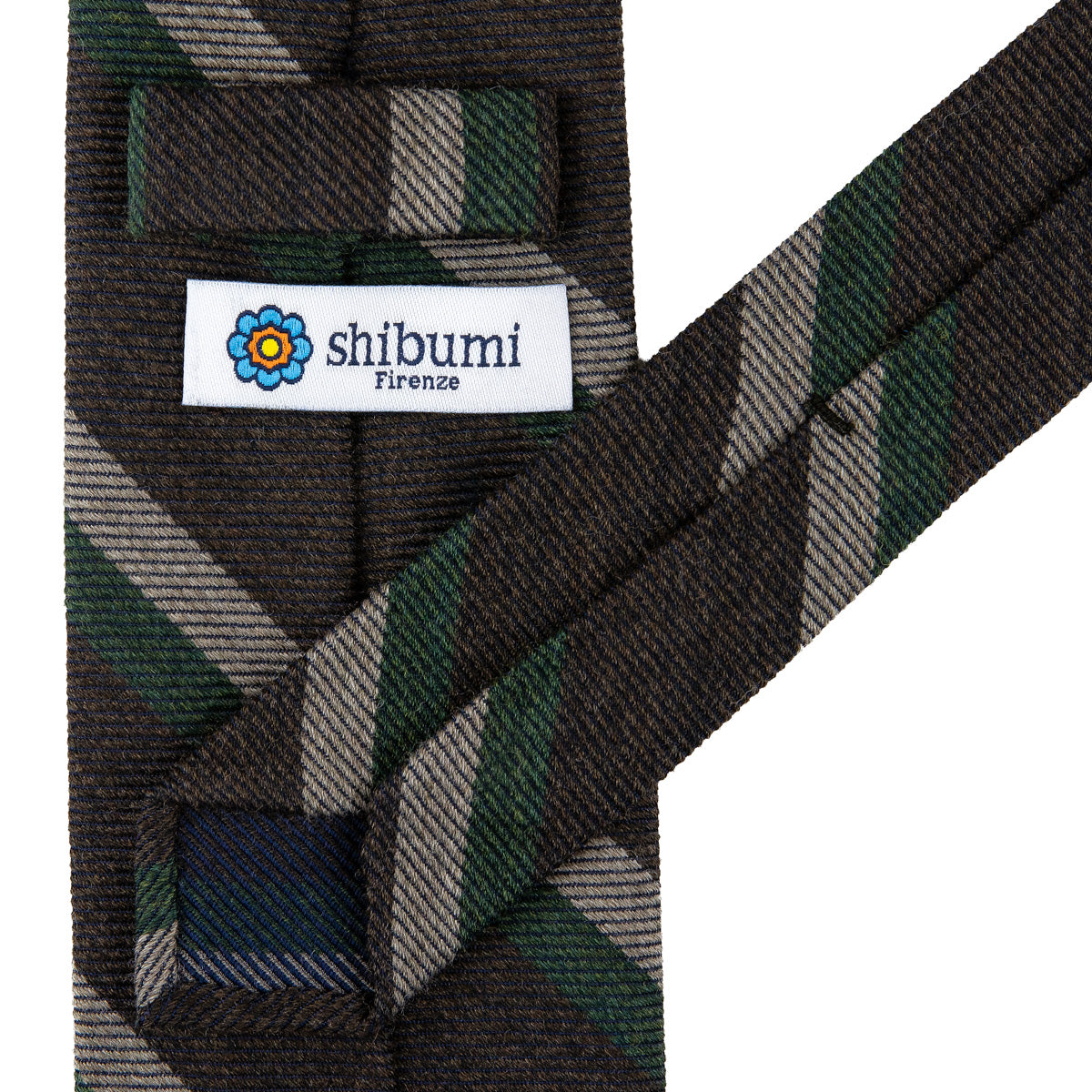 Japanese Striped Wool Tie - Brown - Hand-Rolled