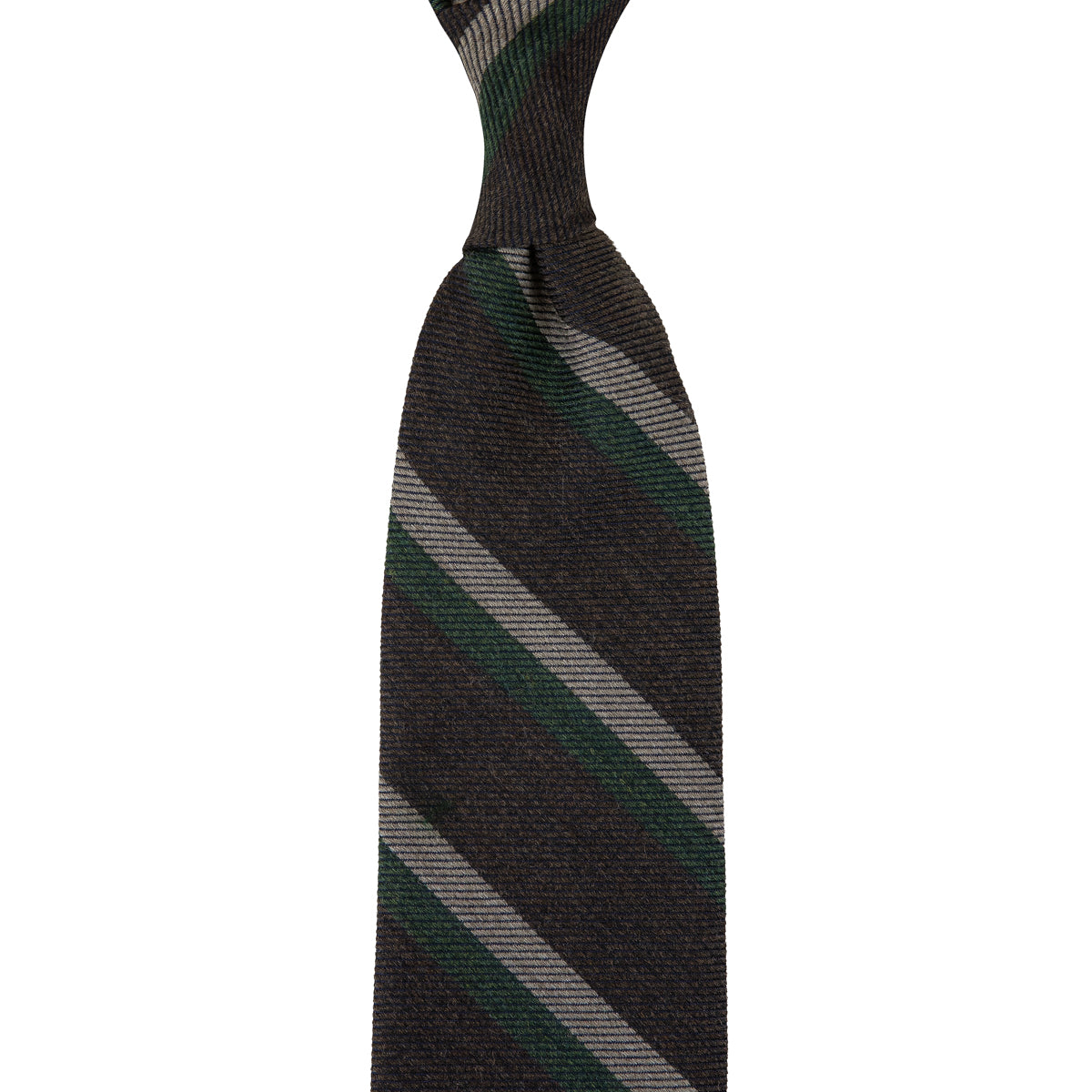 Japanese Striped Wool Tie - Brown - Hand-Rolled