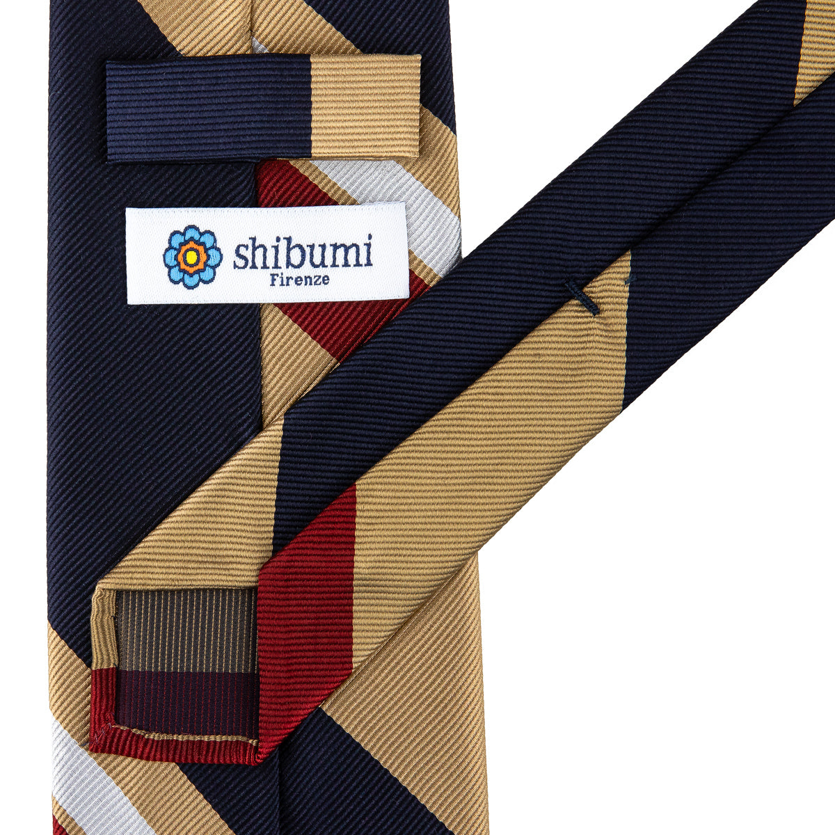 Japanese Repp Stripe Silk Tie - Navy / Beige / Red / White