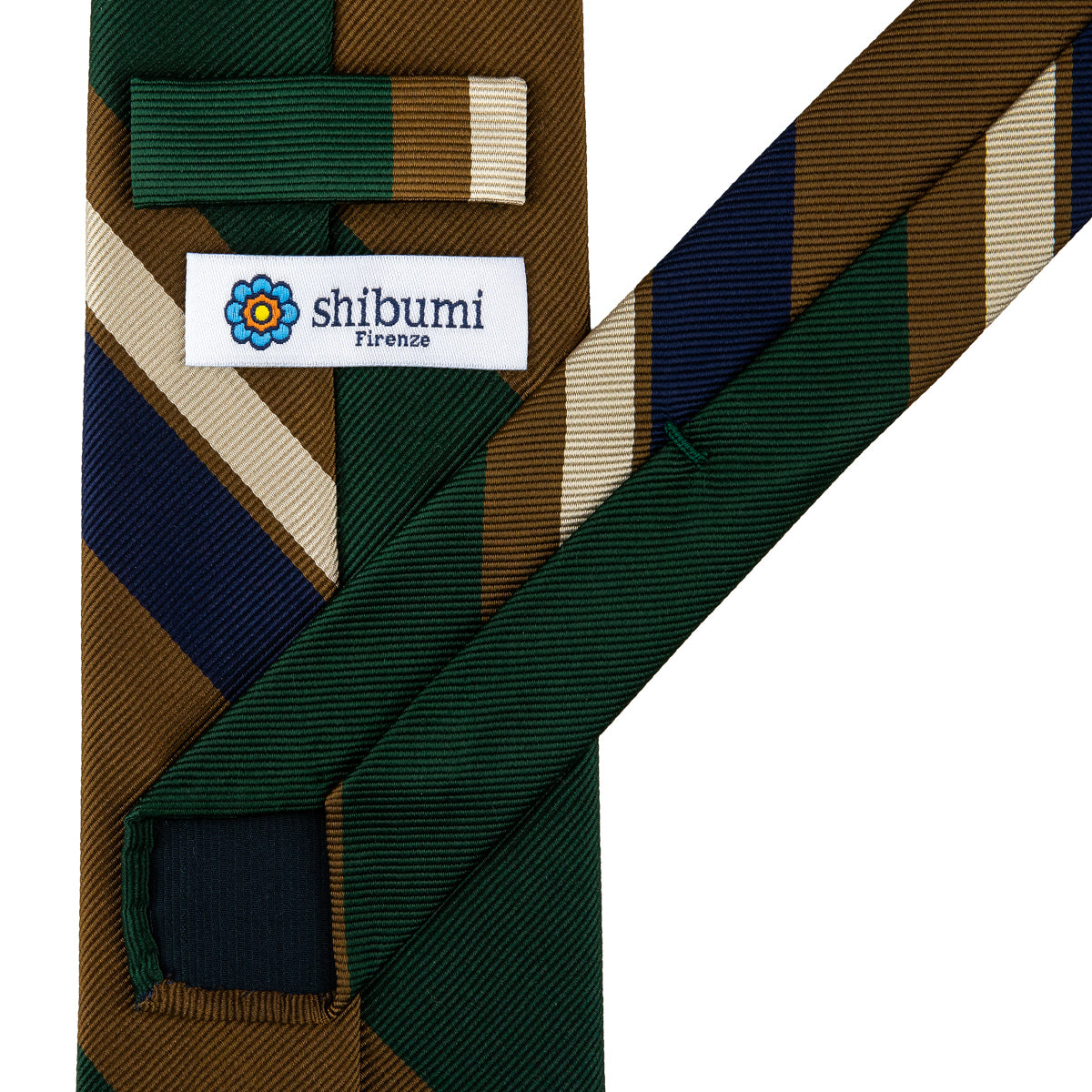 Japanese Repp Stripe Silk Tie - Navy / Forest / Brown / Cream