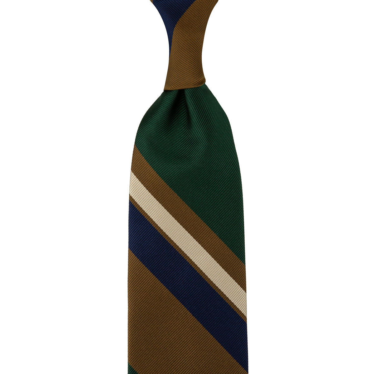 Japanese Repp Stripe Silk Tie - Navy / Forest / Brown / Cream
