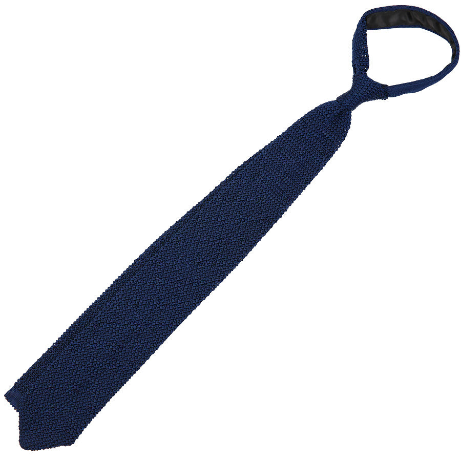 V-Point Knit Tie - Navy - Silk