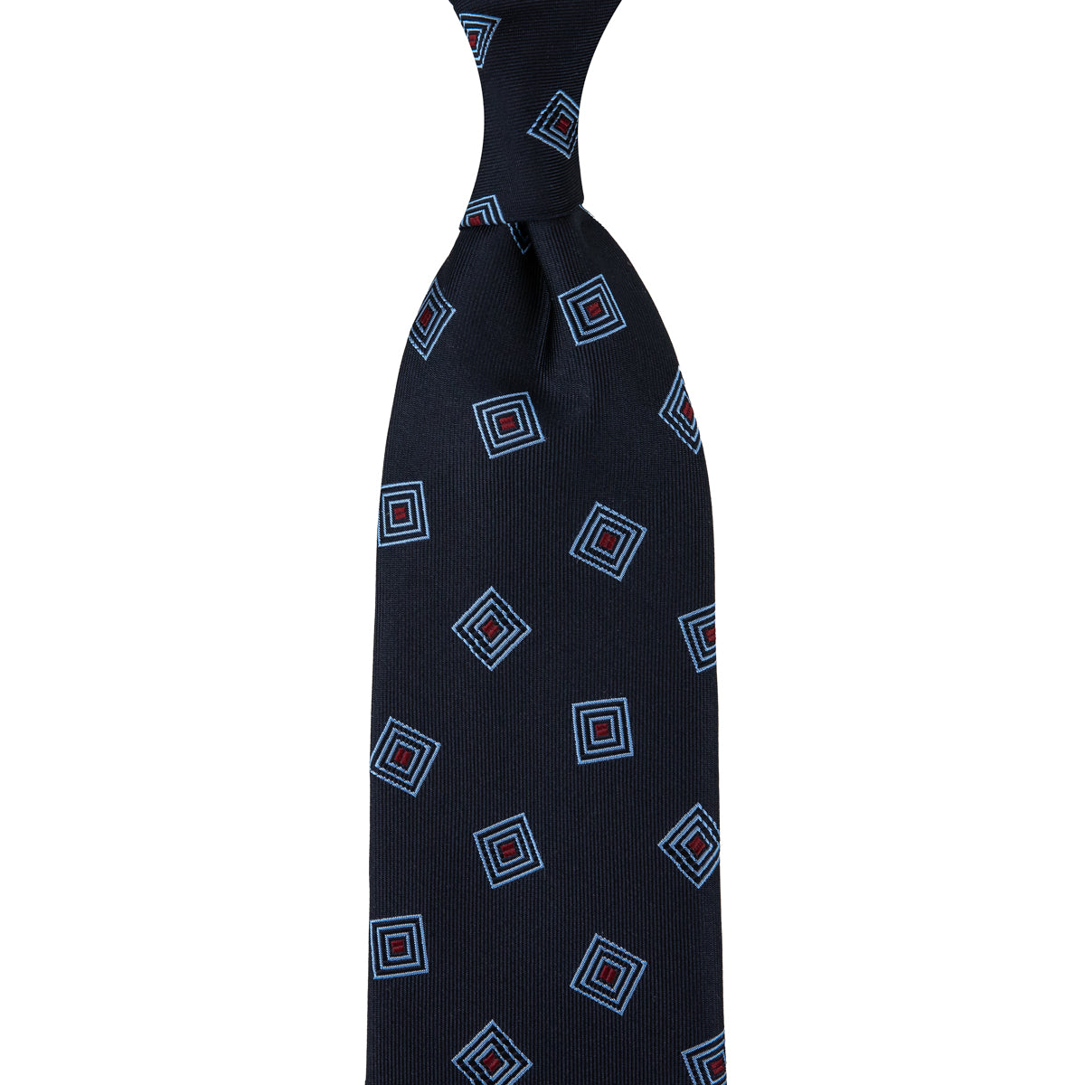 Geometrical Japanese Jacquard Silk Tie - Navy - Hand-Rolled