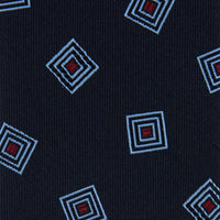 Geometrical Japanese Jacquard Silk Tie - Navy - Hand-Rolled
