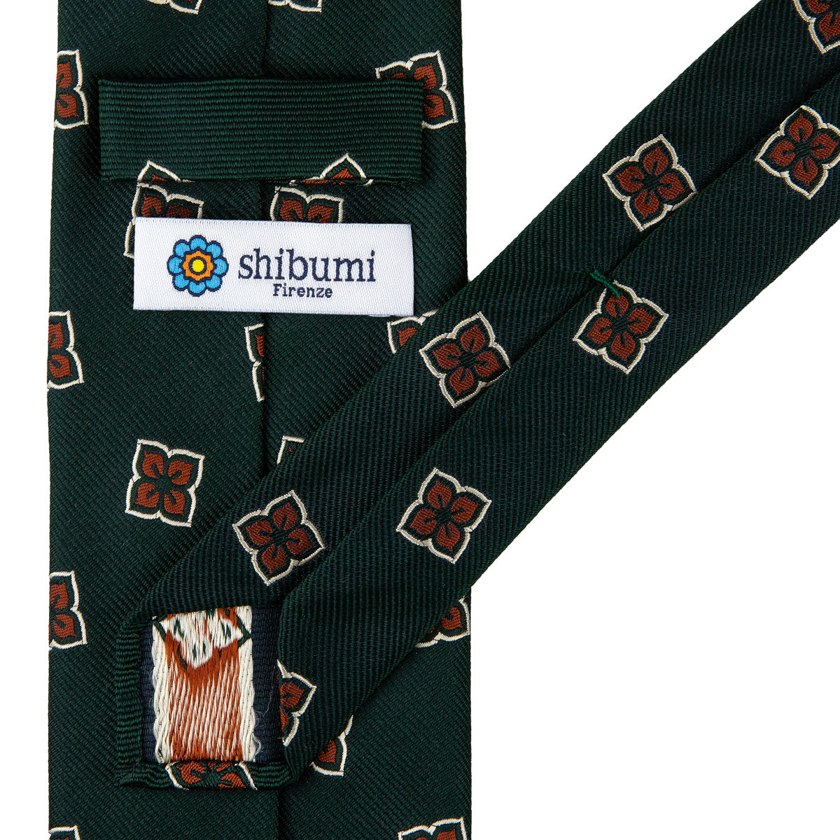 Floral Japanese Jacquard Silk Tie - Bottle Green - Hand-Rolled