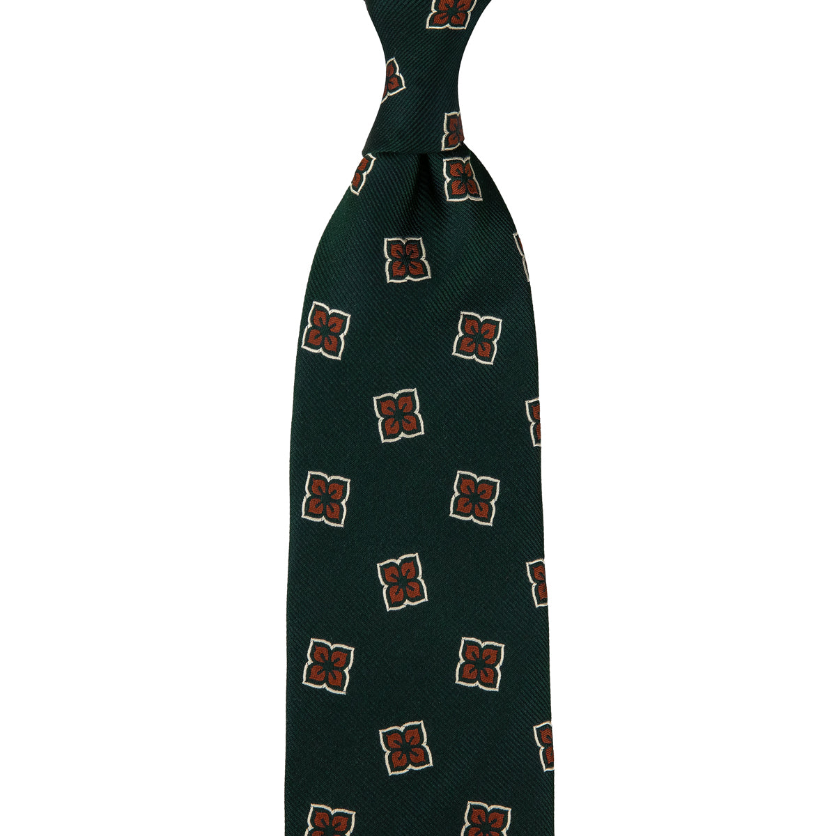 Floral Japanese Jacquard Silk Tie - Bottle Green - Hand-Rolled