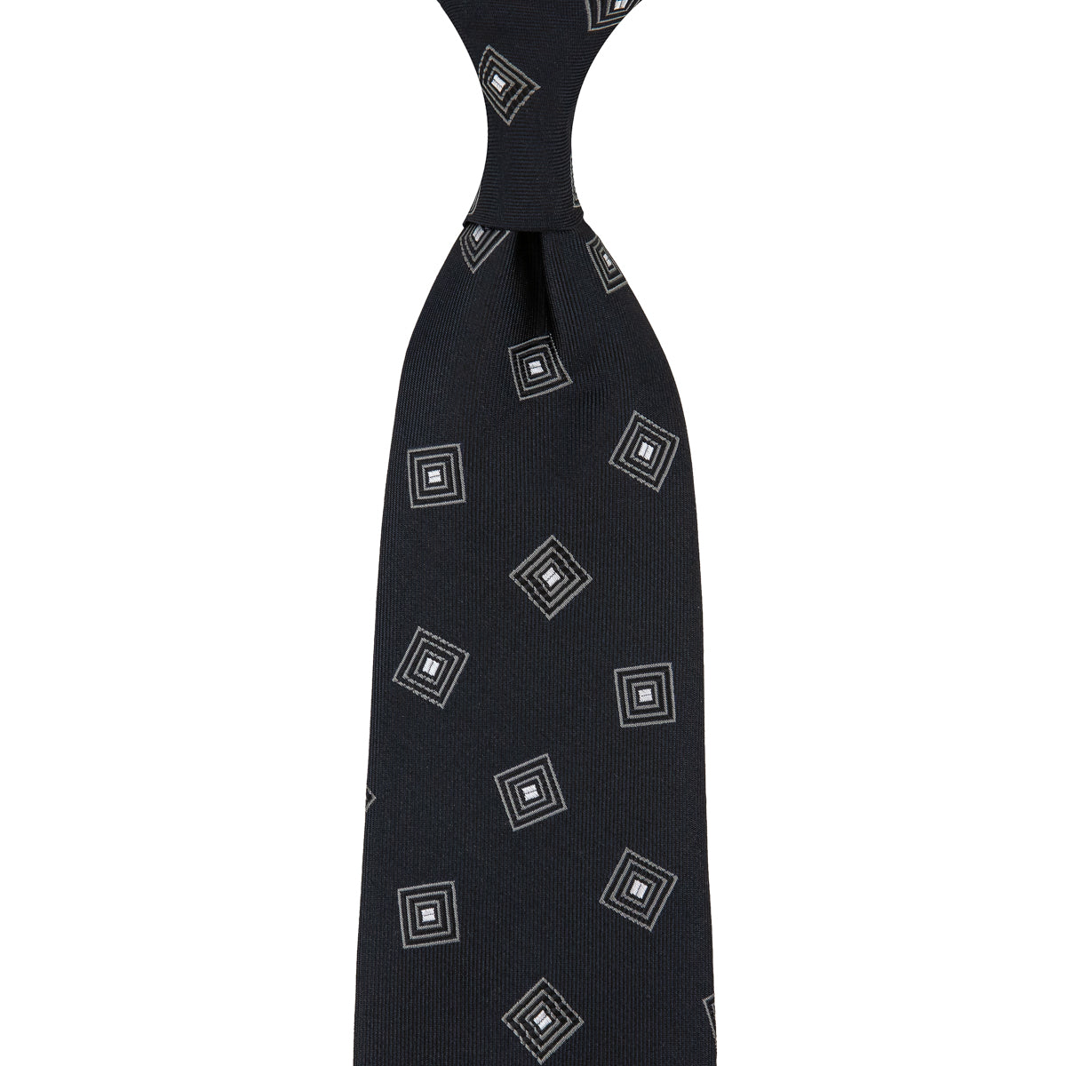 Geometrical Japanese Jacquard Silk Tie - Black - Hand-Rolled