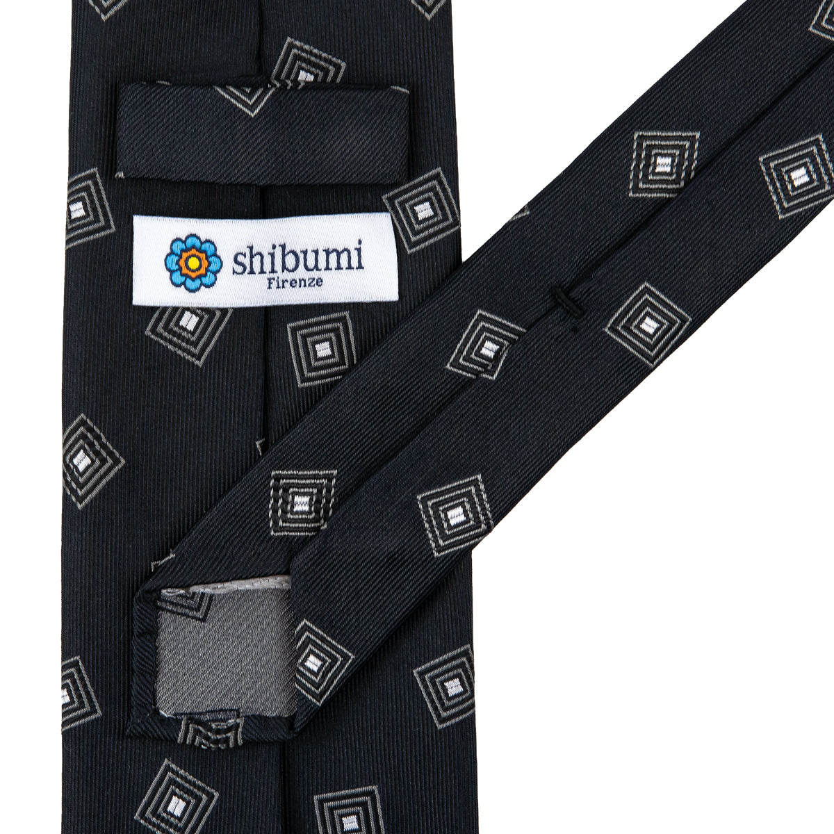 Geometrical Japanese Jacquard Silk Tie - Black - Hand-Rolled