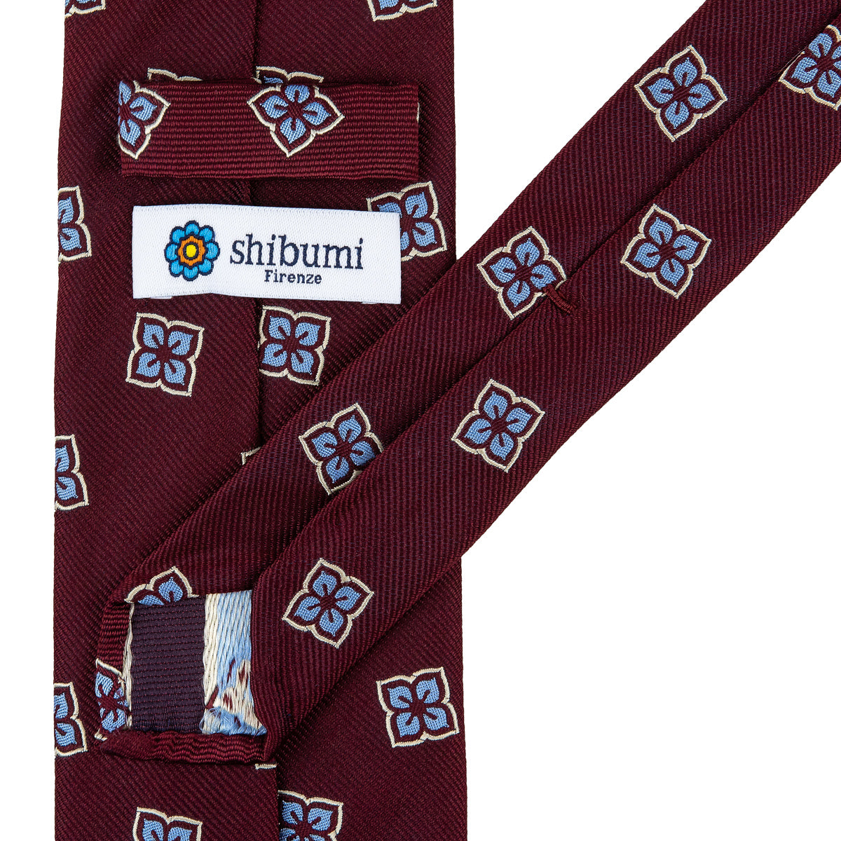 Floral Japanese Jacquard Silk Tie - Burgundy - Hand-Rolled