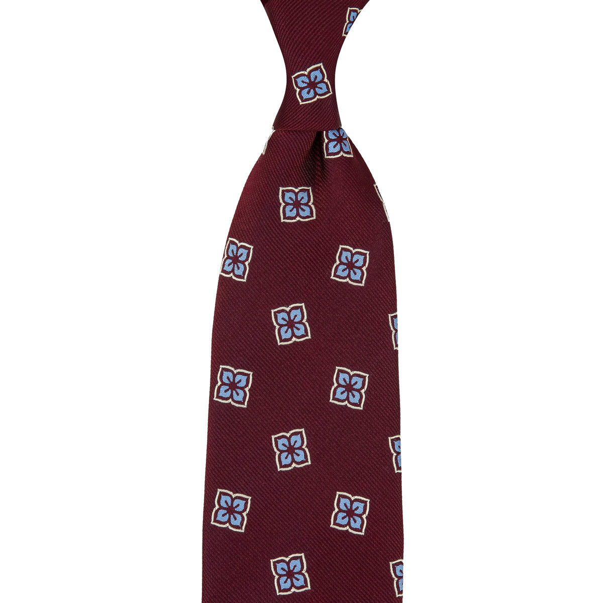 Floral Japanese Jacquard Silk Tie - Burgundy - Hand-Rolled