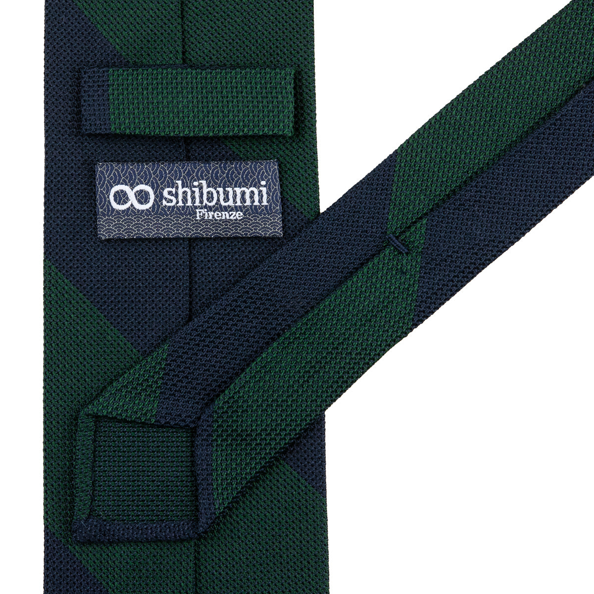 Block Stripe Grenadine / Garza Fina Silk Tie - Navy / Forest Green