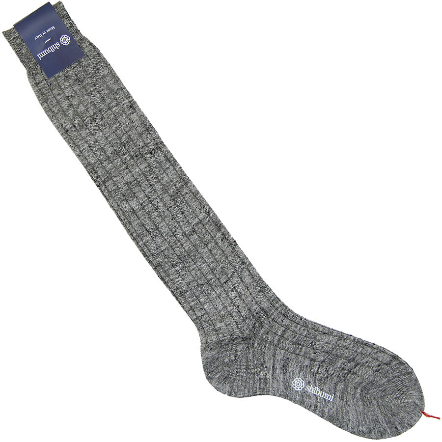 Knee Socks - Ribbed - Plumb - Pure Linen